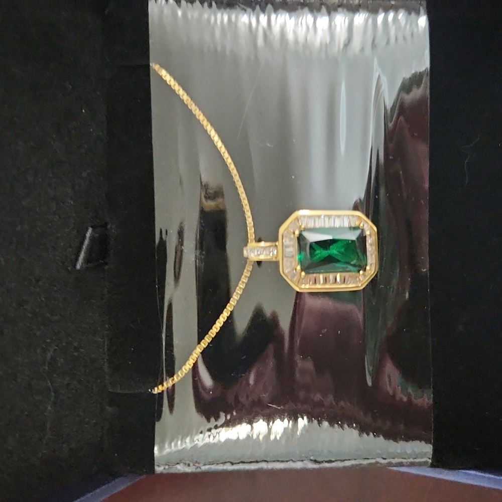 CDE Emerald necklace- 18k gold plated over 925 Sterling Silver- Never Worn